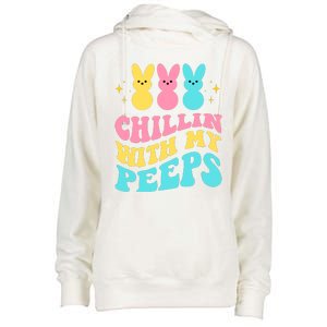 Chillin With My Peeps Cute Easter Womens Funnel Neck Pullover Hood