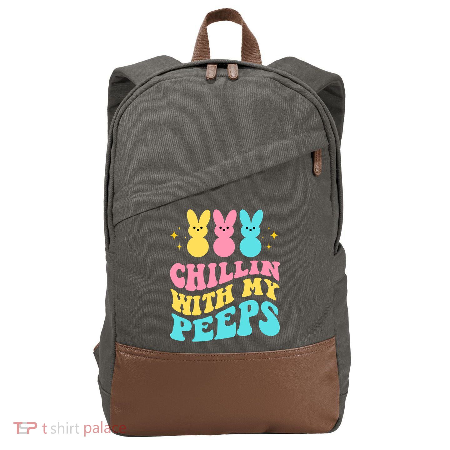 Chillin With My Peeps Cute Easter Cotton Canvas Backpack