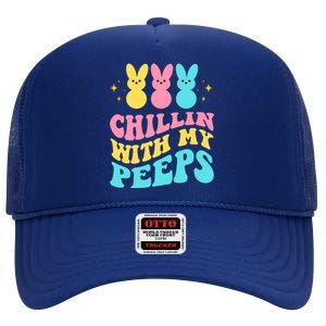 Chillin With My Peeps Cute Easter High Crown Mesh Back Trucker Hat