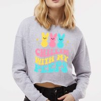 Chillin With My Peeps Cute Easter Cropped Pullover Crew