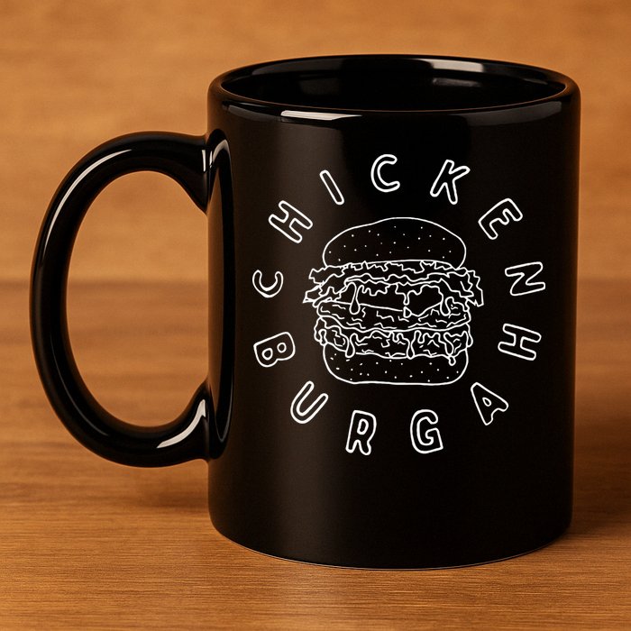 Claytons World Merch Chicken Burgah 11oz C Handle Ceramic Mug