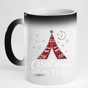 Christmas With My Tribe Red Plaid Family Matching Outfit Cute Gift 11oz Black Color Changing Mug