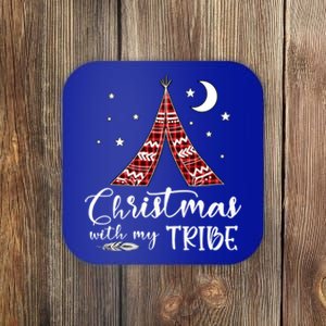 Christmas With My Tribe Red Plaid Family Matching Outfit Cute Gift Coaster