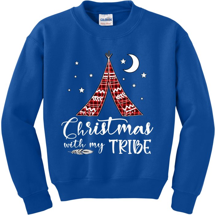 Christmas With My Tribe Red Plaid Family Matching Outfit Cute Gift Kids Sweatshirt