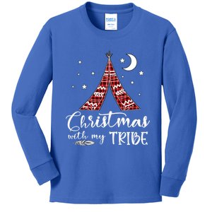 Christmas With My Tribe Red Plaid Family Matching Outfit Cute Gift Kids Long Sleeve Shirt