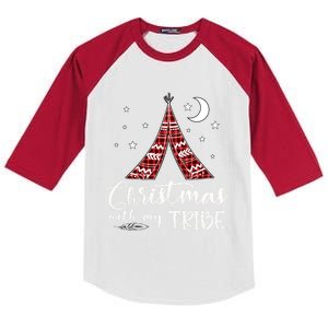 Christmas With My Tribe Red Plaid Family Matching Outfit Cute Gift Kids Colorblock Raglan Jersey