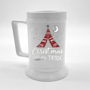 Christmas With My Tribe Red Plaid Family Matching Outfit Cute Gift Beer Stein