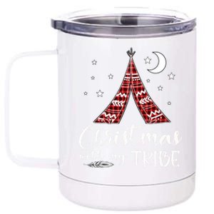 Christmas With My Tribe Red Plaid Family Matching Outfit Cute Gift 12 oz Stainless Steel Tumbler Cup