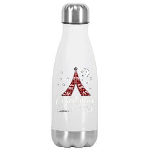 Christmas With My Tribe Red Plaid Family Matching Outfit Cute Gift Stainless Steel Insulated Water Bottle