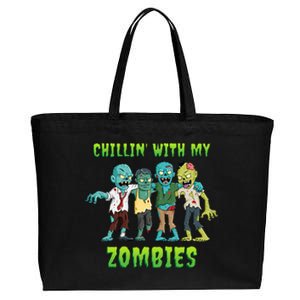 Chillin With My Zombies Halloween Cotton Canvas Jumbo Tote