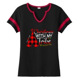 Christmas With My Tribe Red Plaid Family Matching Outfit Gift Ladies Halftime Notch Neck Tee