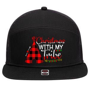 Christmas With My Tribe Red Plaid Family Matching Outfit Gift 7 Panel Mesh Trucker Snapback Hat