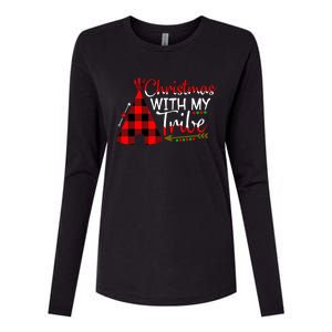 Christmas With My Tribe Red Plaid Family Matching Outfit Gift Womens Cotton Relaxed Long Sleeve T-Shirt