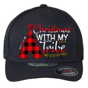 Christmas With My Tribe Red Plaid Family Matching Outfit Gift Flexfit Unipanel Trucker Cap