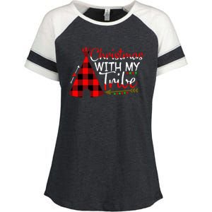 Christmas With My Tribe Red Plaid Family Matching Outfit Gift Enza Ladies Jersey Colorblock Tee