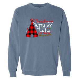 Christmas With My Tribe Red Plaid Family Matching Outfit Gift Garment-Dyed Sweatshirt