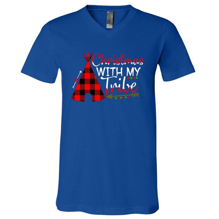 Christmas With My Tribe Red Plaid Family Matching Outfit Gift V-Neck T-Shirt