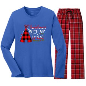 Christmas With My Tribe Red Plaid Family Matching Outfit Gift Women's Long Sleeve Flannel Pajama Set 