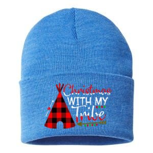 Christmas With My Tribe Red Plaid Family Matching Outfit Gift Sustainable Knit Beanie