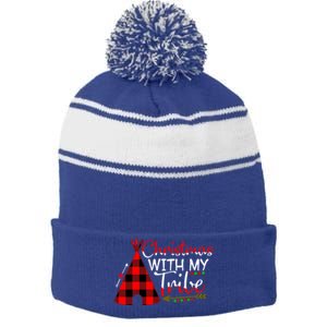 Christmas With My Tribe Red Plaid Family Matching Outfit Gift Stripe Pom Pom Beanie