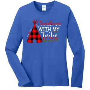 Christmas With My Tribe Red Plaid Family Matching Outfit Gift Ladies Long Sleeve Shirt