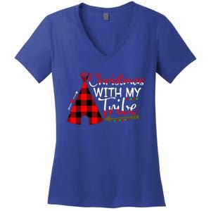 Christmas With My Tribe Red Plaid Family Matching Outfit Gift Women's V-Neck T-Shirt