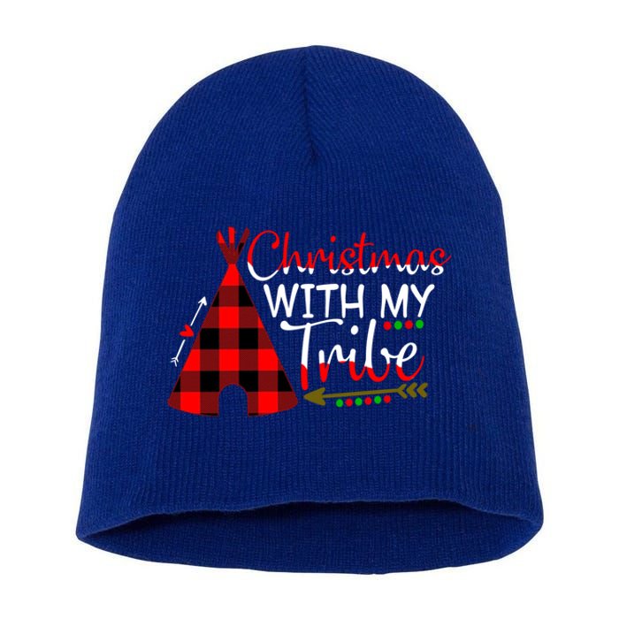 Christmas With My Tribe Red Plaid Family Matching Outfit Gift Short Acrylic Beanie