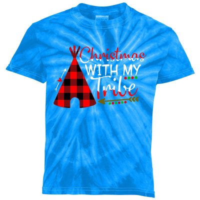 Christmas With My Tribe Red Plaid Family Matching Outfit Gift Kids Tie-Dye T-Shirt