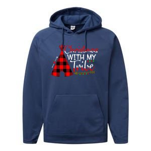 Christmas With My Tribe Red Plaid Family Matching Outfit Gift Performance Fleece Hoodie