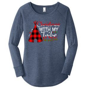 Christmas With My Tribe Red Plaid Family Matching Outfit Gift Women's Perfect Tri Tunic Long Sleeve Shirt