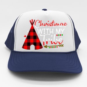 Christmas With My Tribe Red Plaid Family Matching Outfit Gift Trucker Hat