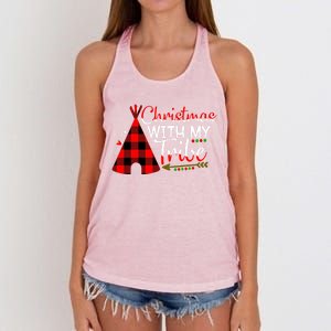 Christmas With My Tribe Red Plaid Family Matching Outfit Gift Women's Knotted Racerback Tank