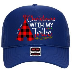 Christmas With My Tribe Red Plaid Family Matching Outfit Gift High Crown Mesh Back Trucker Hat