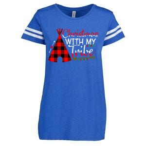 Christmas With My Tribe Red Plaid Family Matching Outfit Gift Enza Ladies Jersey Football T-Shirt