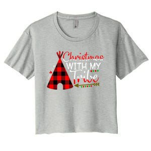 Christmas With My Tribe Red Plaid Family Matching Outfit Gift Women's Crop Top Tee