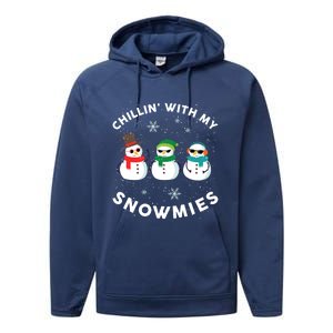 Chillin With My Snowmies Cute Snow Ugly Christmas Sweater Gift Performance Fleece Hoodie