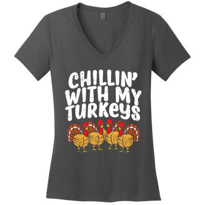 Chillin With My Turkeys Women's V-Neck T-Shirt