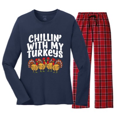 Chillin With My Turkeys Women's Long Sleeve Flannel Pajama Set 