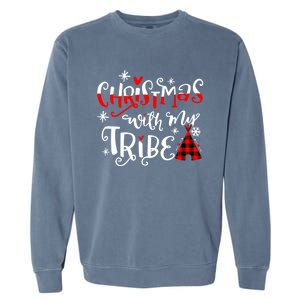 Christmas With My Tribe Red Plaid Family Matching Outfit Gift Garment-Dyed Sweatshirt