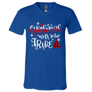 Christmas With My Tribe Red Plaid Family Matching Outfit Gift V-Neck T-Shirt