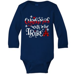 Christmas With My Tribe Red Plaid Family Matching Outfit Gift Baby Long Sleeve Bodysuit