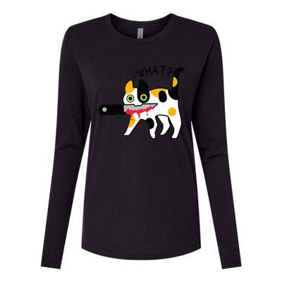 Cat What Murderous Calico Cat With Knife Halloween Costume Womens Cotton Relaxed Long Sleeve T-Shirt