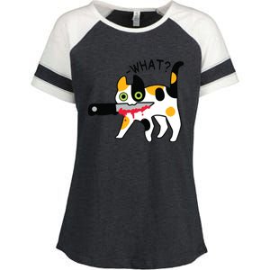 Cat What Murderous Calico Cat With Knife Halloween Costume Enza Ladies Jersey Colorblock Tee