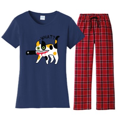 Cat What Murderous Calico Cat With Knife Halloween Costume Women's Flannel Pajama Set