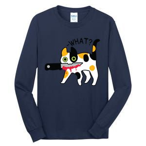 Cat What Murderous Calico Cat With Knife Halloween Costume Tall Long Sleeve T-Shirt