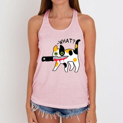 Cat What Murderous Calico Cat With Knife Halloween Costume Women's Knotted Racerback Tank