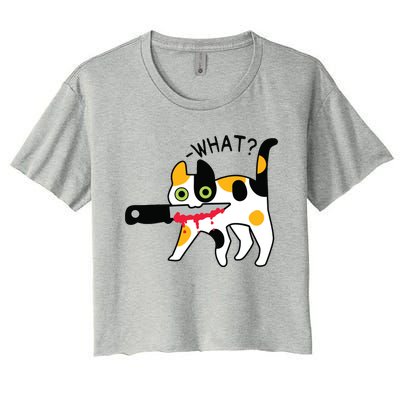 Cat What Murderous Calico Cat With Knife Halloween Costume Women's Crop Top Tee