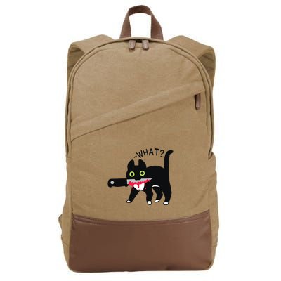 Cat What Murderous Tuxedo Cat With Knife Halloween Costume Cotton Canvas Backpack
