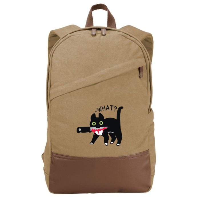 Cat What Murderous Tuxedo Cat With Knife Halloween Costume Cotton Canvas Backpack