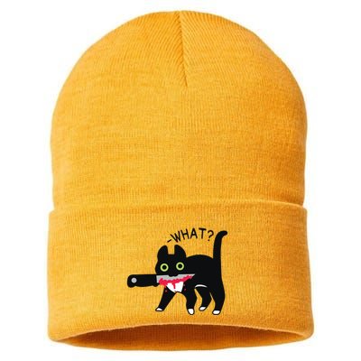 Cat What Murderous Tuxedo Cat With Knife Halloween Costume Sustainable Knit Beanie